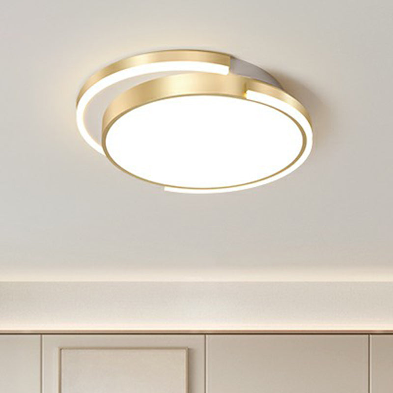 Golden Round LED Flush Mount Ceiling Light for Bedroom, Simplicity Acrylic Lighting Fixture