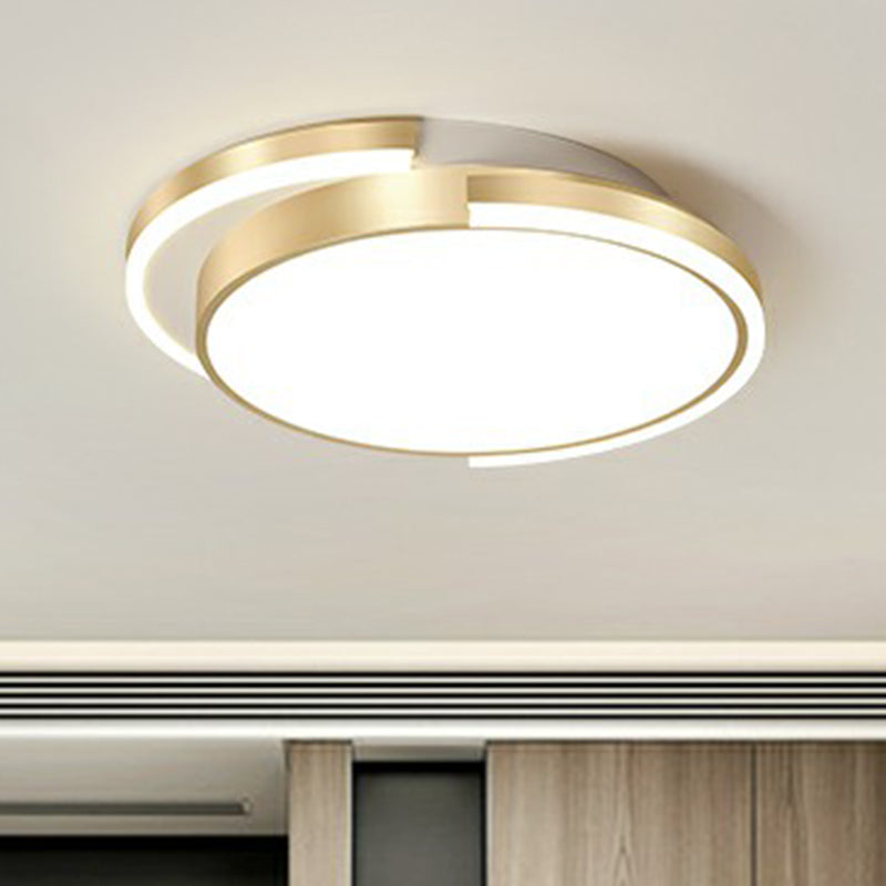 Golden Round LED Flush Mount Ceiling Light for Bedroom, Simplicity Acrylic Lighting Fixture