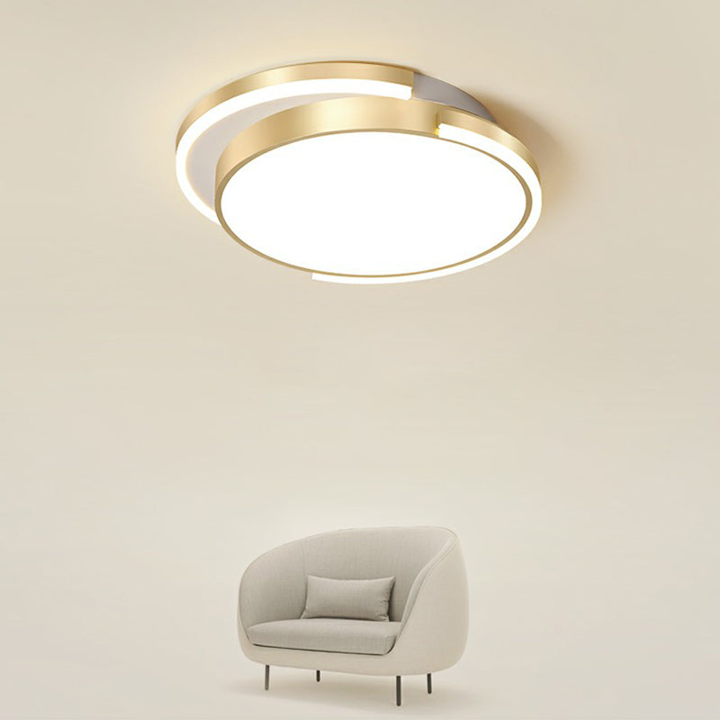 Golden Round LED Flush Mount Ceiling Light for Bedroom, Simplicity Acrylic Lighting Fixture