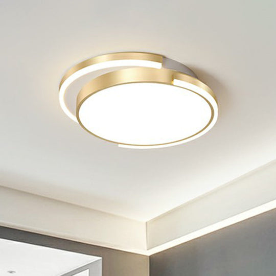 Golden Round LED Flush Mount Ceiling Light for Bedroom, Simplicity Acrylic Lighting Fixture