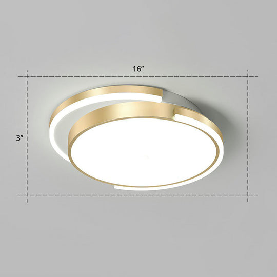 Golden Round LED Flush Mount Ceiling Light for Bedroom, Simplicity Acrylic Lighting Fixture