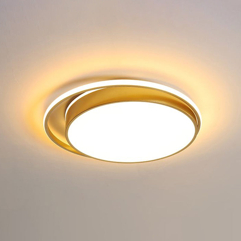 Gold Finish Led Ceiling Mount Light For Bedroom With Round Acrylic Shade