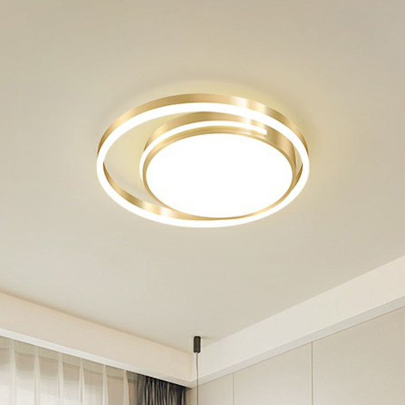 Gold Minimalist Circular Flush Mount Light for Bedroom Ceiling with Acrylic Cover