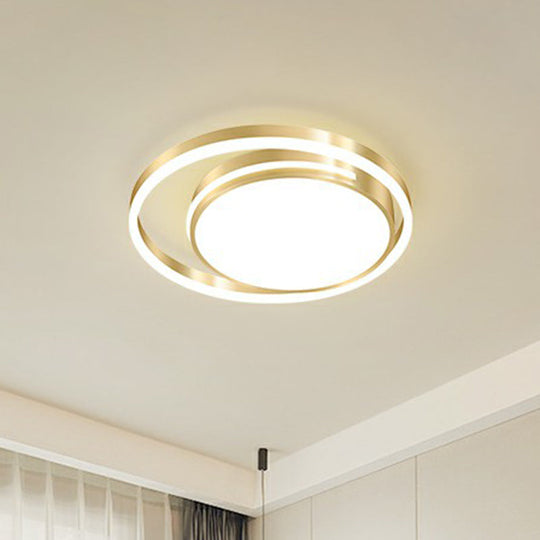 Gold Minimalist Circular Flush Mount Light for Bedroom Ceiling with Acrylic Cover