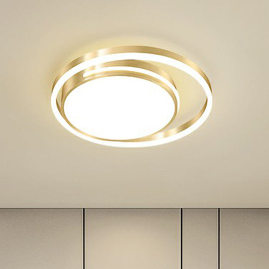 Gold Minimalist Circular Flush Mount Light for Bedroom Ceiling with Acrylic Cover