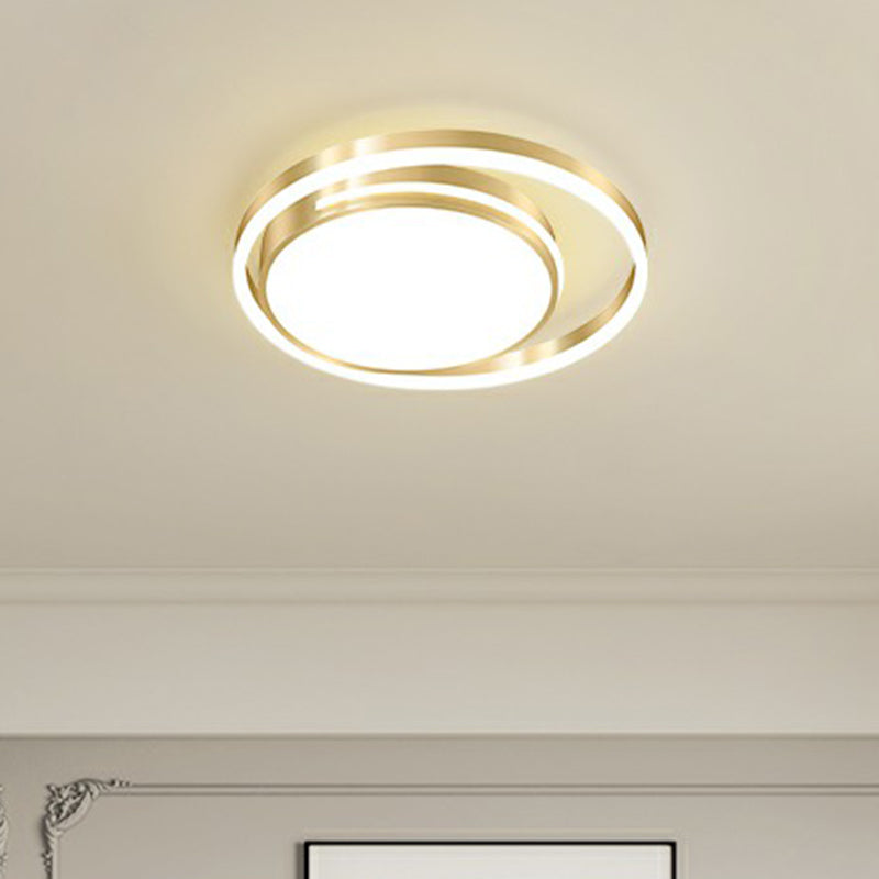 Gold Minimalist Circular Flush Mount Light for Bedroom Ceiling with Acrylic Cover