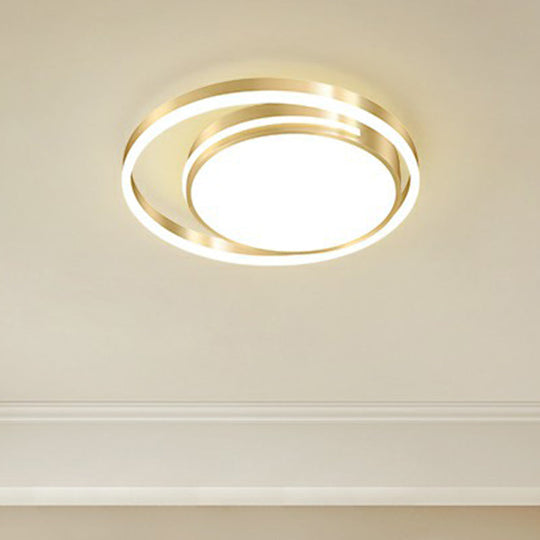 Gold Minimalist Circular Flush Mount Light for Bedroom Ceiling with Acrylic Cover