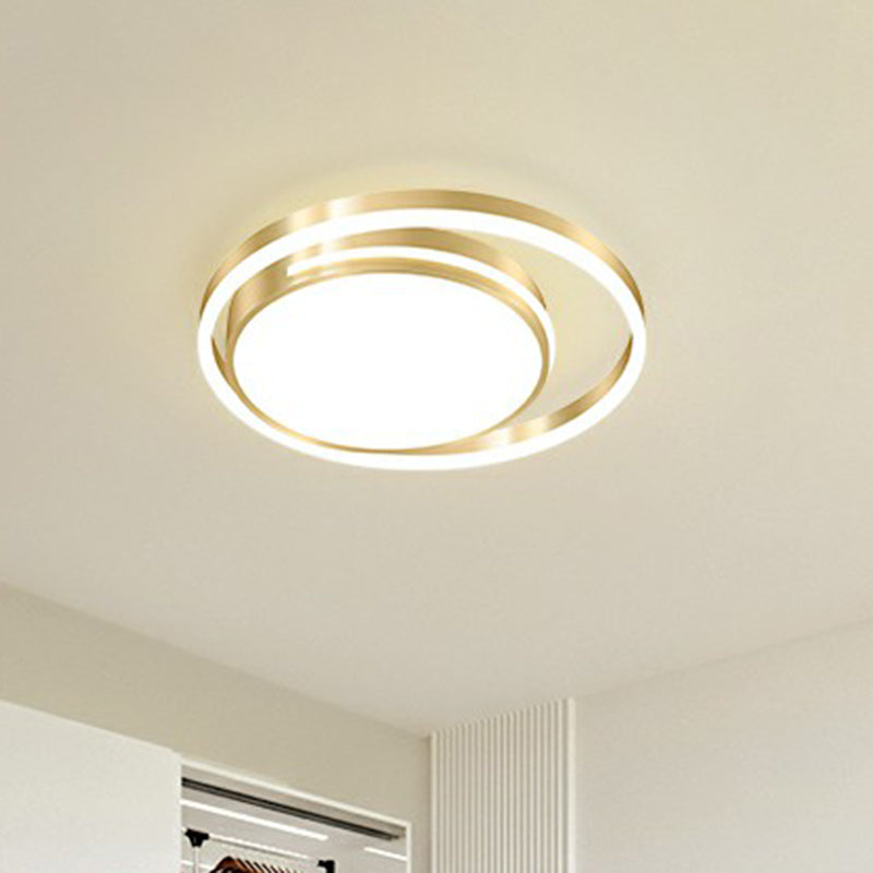 Gold Minimalist Circular Flush Mount Light for Bedroom Ceiling with Acrylic Cover