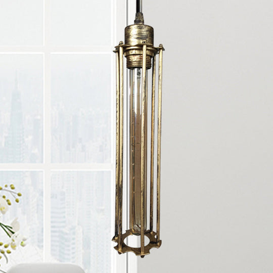 Industrial Style Metal Tube Cage Hanging Light - 1-Light Pendant Lighting For Dining Table