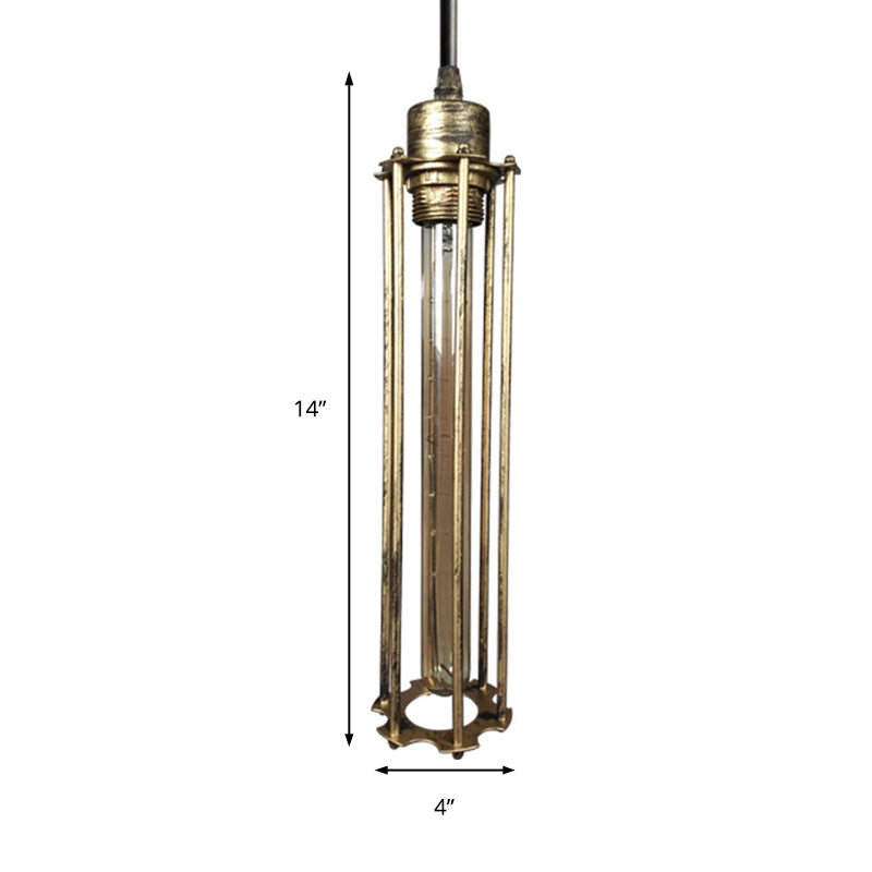 Industrial Style Metal Tube Cage Hanging Light - 1-Light Pendant Lighting For Dining Table