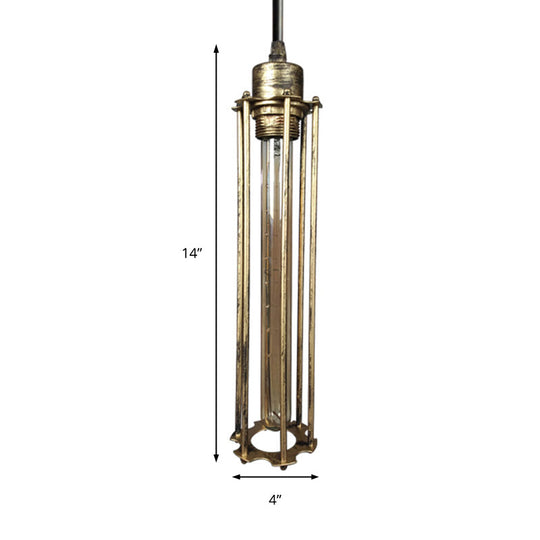 Industrial Style Metal Tube Cage Hanging Light - 1-Light Pendant Lighting For Dining Table