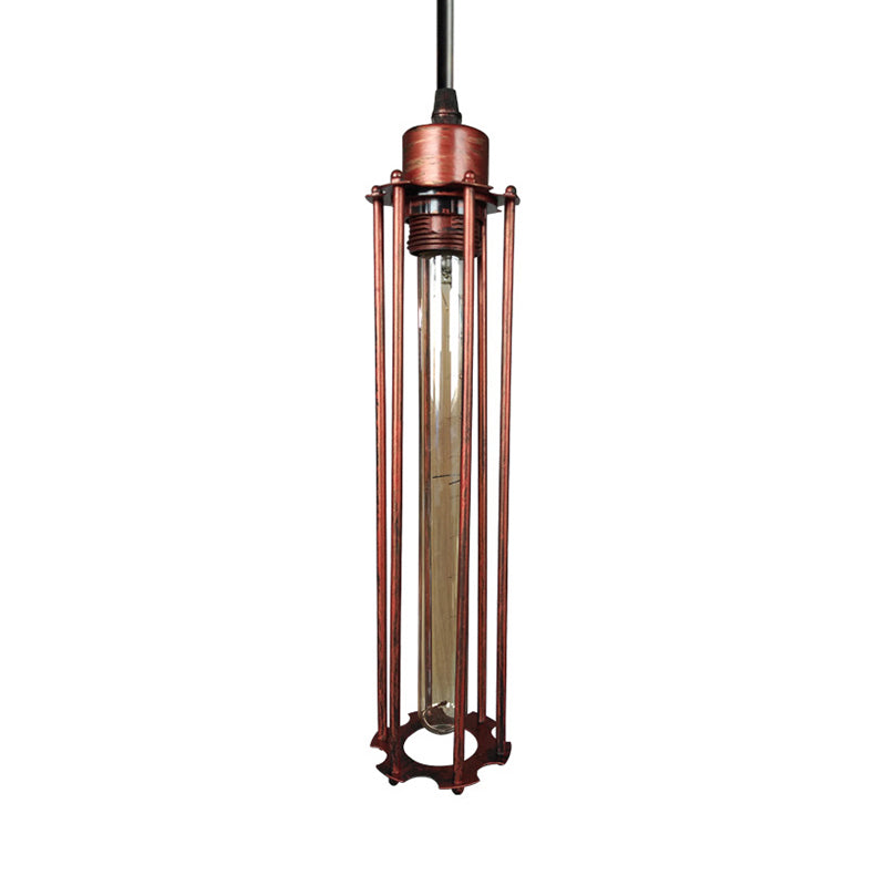 Industrial Style Metal Cage Pendant Light with Adjustable Cord - Antique Brass/Aged Silver Finish