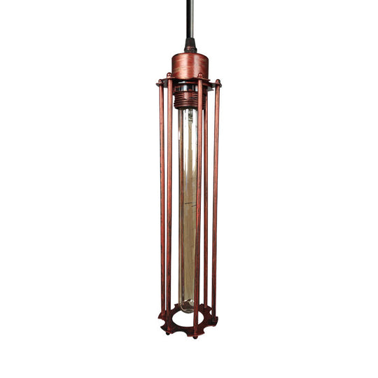 Industrial Style Metal Tube Cage Hanging Light - 1-Light Pendant Lighting For Dining Table