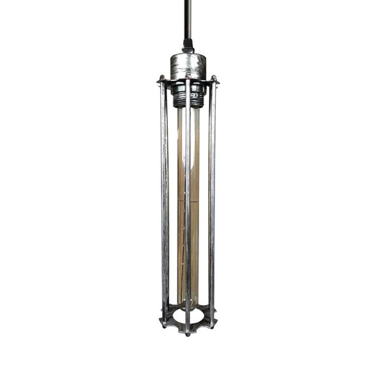 Industrial Style Metal Cage Pendant Light with Adjustable Cord - Antique Brass/Aged Silver Finish