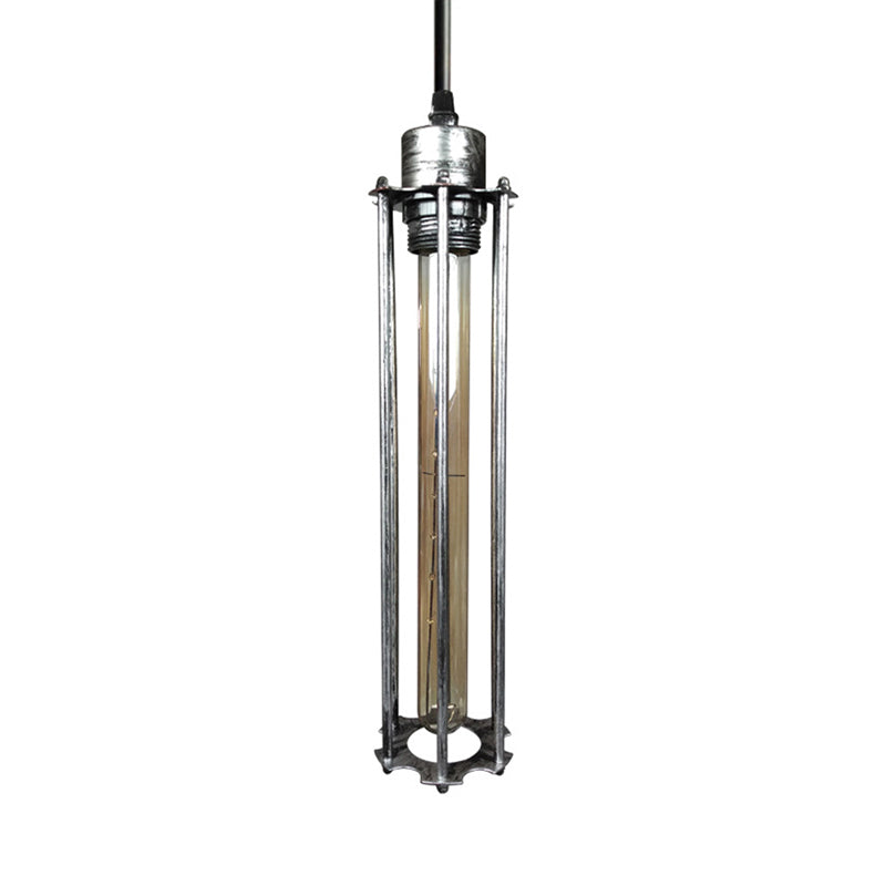 Industrial Style Metal Tube Cage Hanging Light - 1-Light Pendant Lighting For Dining Table