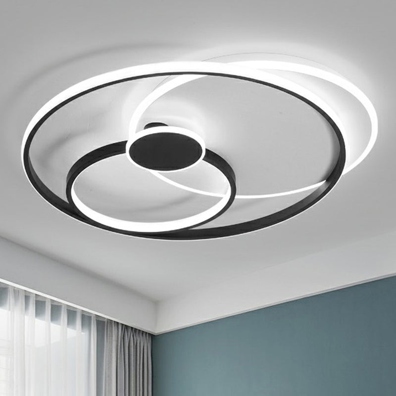 Modern Black LED Ceiling Flush Light for Bedroom - Simple Style Metal Semi-Mount Fixture