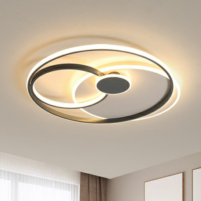 Modern Black LED Ceiling Flush Light for Bedroom - Simple Style Metal Semi-Mount Fixture