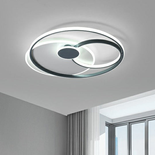 Modern Black LED Ceiling Flush Light for Bedroom - Simple Style Metal Semi-Mount Fixture