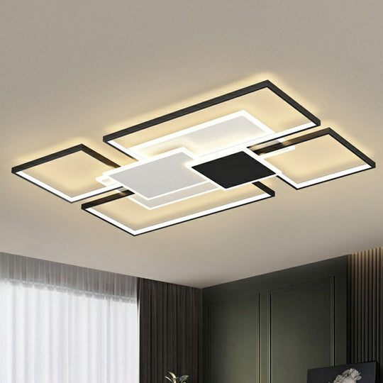 Modern Metal Frame Flush-Mount LED Ceiling Lamp for Living Room - Minimalistic Design