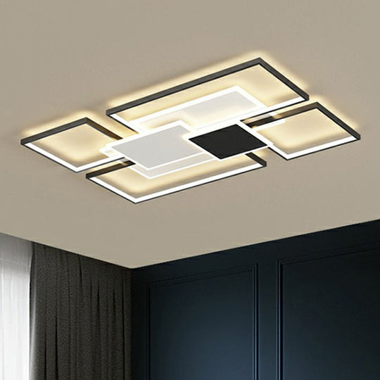 Modern Metal Frame Flush-Mount LED Ceiling Lamp for Living Room - Minimalistic Design