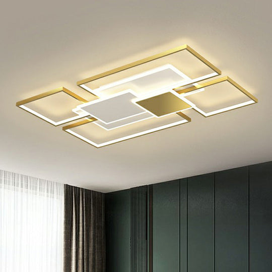 Modern Metal Frame Flush-Mount LED Ceiling Lamp for Living Room - Minimalistic Design