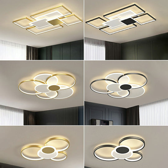 Modern Metal Frame Flush-Mount LED Ceiling Lamp for Living Room - Minimalistic Design