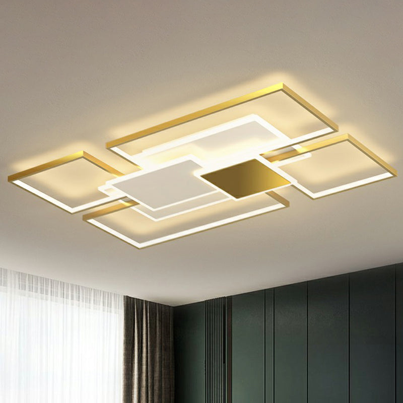 Modern Metal Frame Flush-Mount LED Ceiling Lamp for Living Room - Minimalistic Design