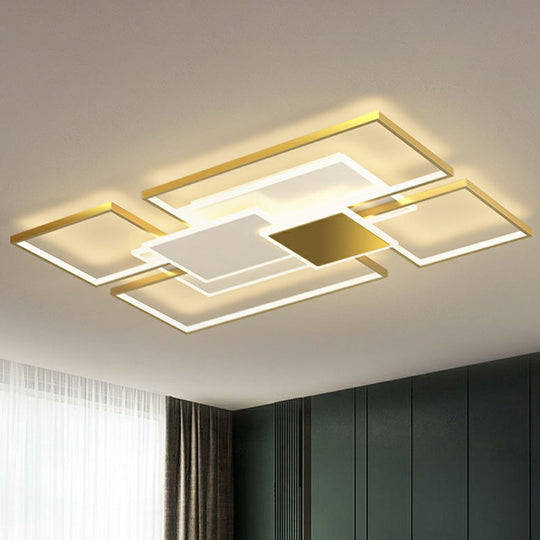 Modern Metal Frame Flush-Mount LED Ceiling Lamp for Living Room - Minimalistic Design