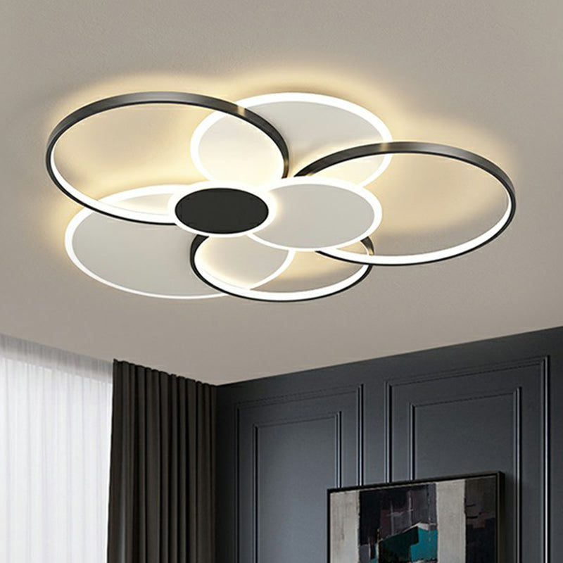 Modern Metal Frame Flush-Mount Led Ceiling Lamp For Living Room - Minimalistic Design Black / 35.5