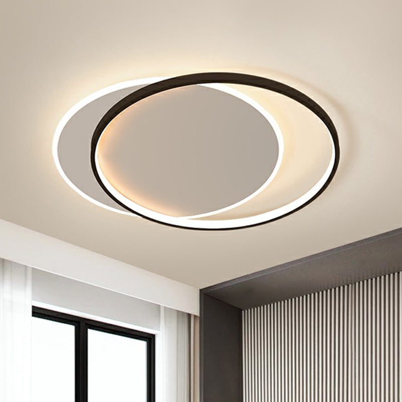 Simplicity Led Ceiling Mount Lamp - Black-White Flush Light Fixture With Acrylic Shade