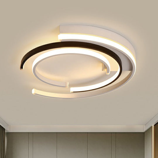 Minimalistic C-Shaped Flush Mount Ceiling Light in Black and White for Bedrooms