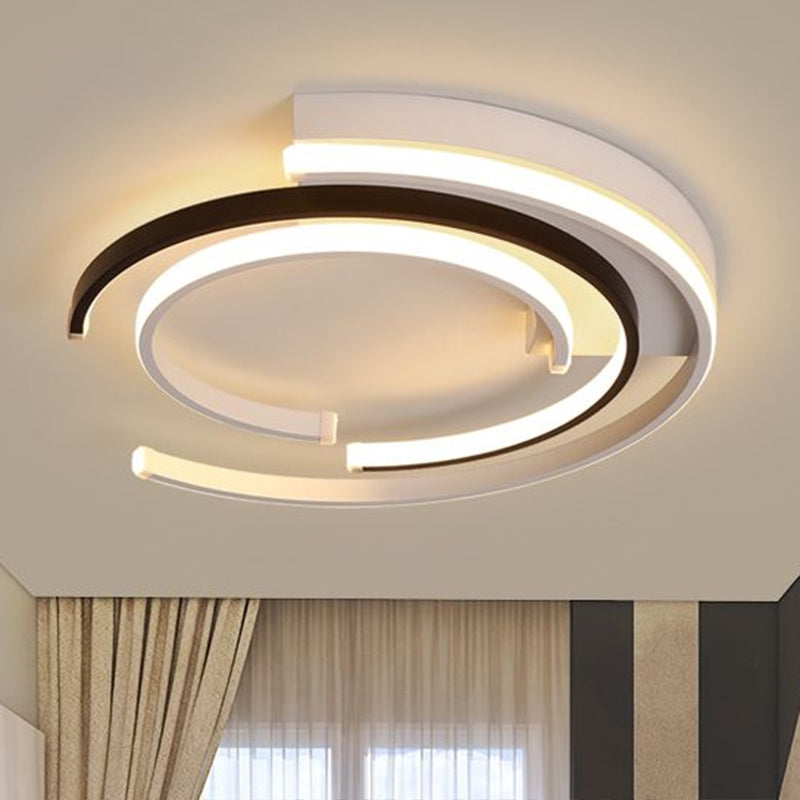 Minimalistic C-Shaped Flush Mount Ceiling Light in Black and White for Bedrooms