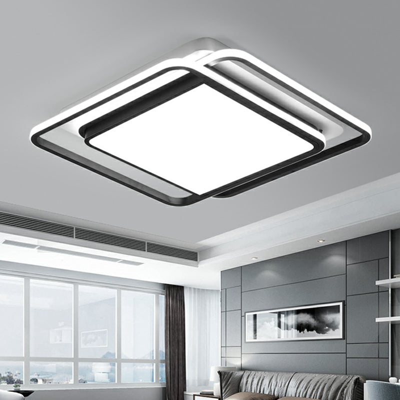 Black Acrylic Nordic Led Ceiling Light For Bedroom - Square Flush Mount Fixture