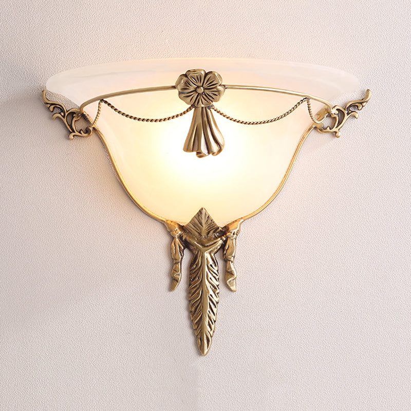 Trumpet Flare Sconce Light With White Glass And Brass Wall Fixture For Living Room - 9.5/12.5 Wide