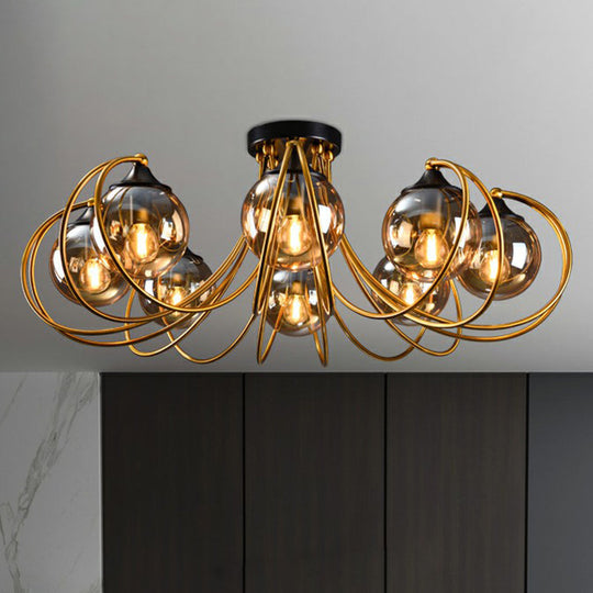 Postmodern Glass Flushmount Ceiling Light With Brass Finish - Ideal For Living Rooms