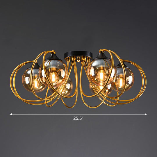 Postmodern Glass Flushmount Ceiling Light With Brass Finish - Ideal For Living Rooms 6 / Amber