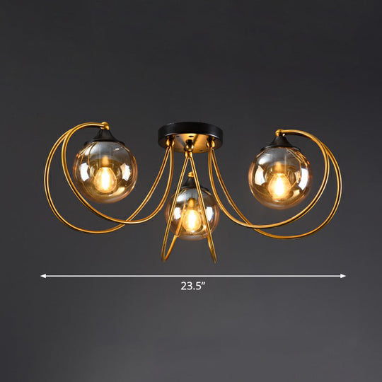 Postmodern Glass Flushmount Ceiling Light With Brass Finish - Ideal For Living Rooms 3 / Amber