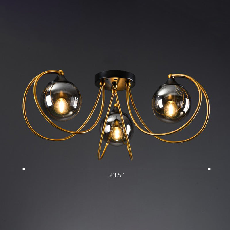 Postmodern Brass Finish Floral Semi-Flush Ceiling Light - Elegant Glass Flushmount for Living Rooms, Various Sizes & Colors