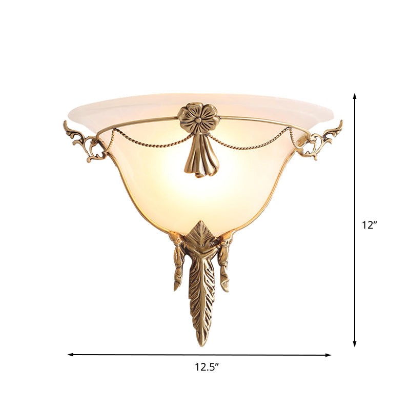 Trumpet Flare Sconce Light With White Glass And Brass Wall Fixture For Living Room - 9.5/12.5 Wide