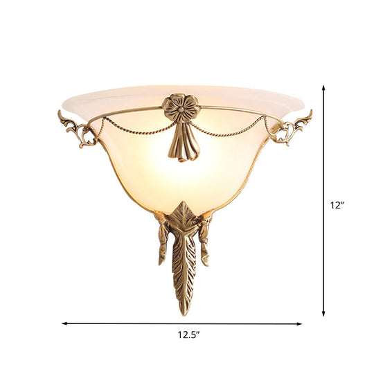 Trumpet Flare Sconce Light With White Glass And Brass Wall Fixture For Living Room - 9.5/12.5 Wide