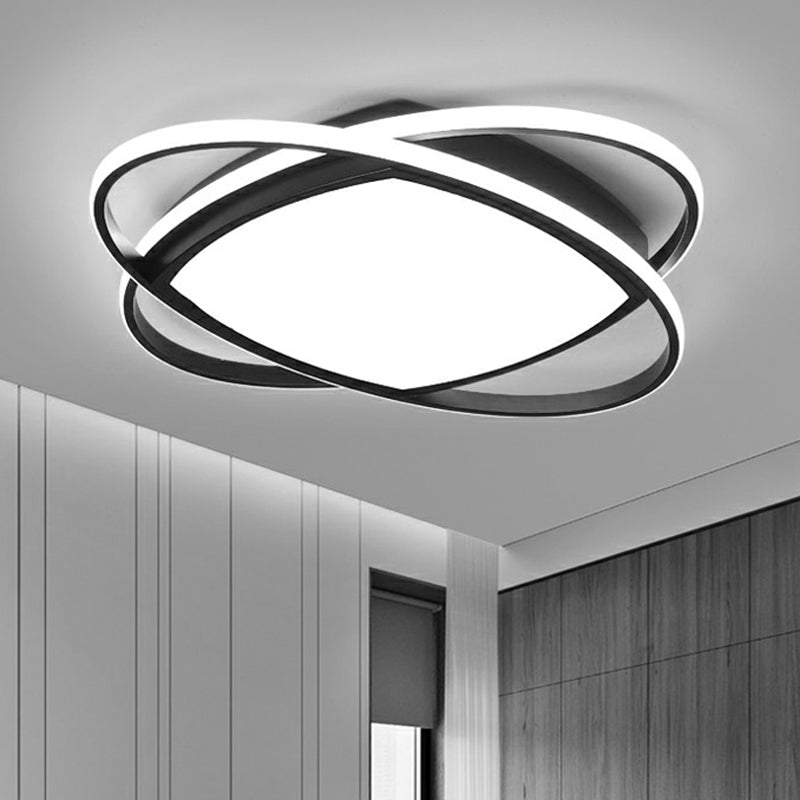 Sleek Black Oval LED Ceiling Lamp for Bedroom - Simplicity Acrylic Flush Mount Light