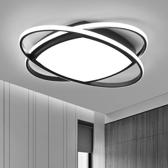 Sleek Black Oval LED Ceiling Lamp for Bedroom - Simplicity Acrylic Flush Mount Light