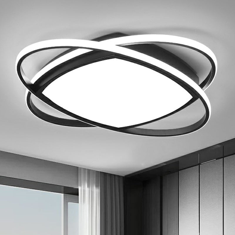 Sleek Black Oval LED Ceiling Lamp for Bedroom - Simplicity Acrylic Flush Mount Light