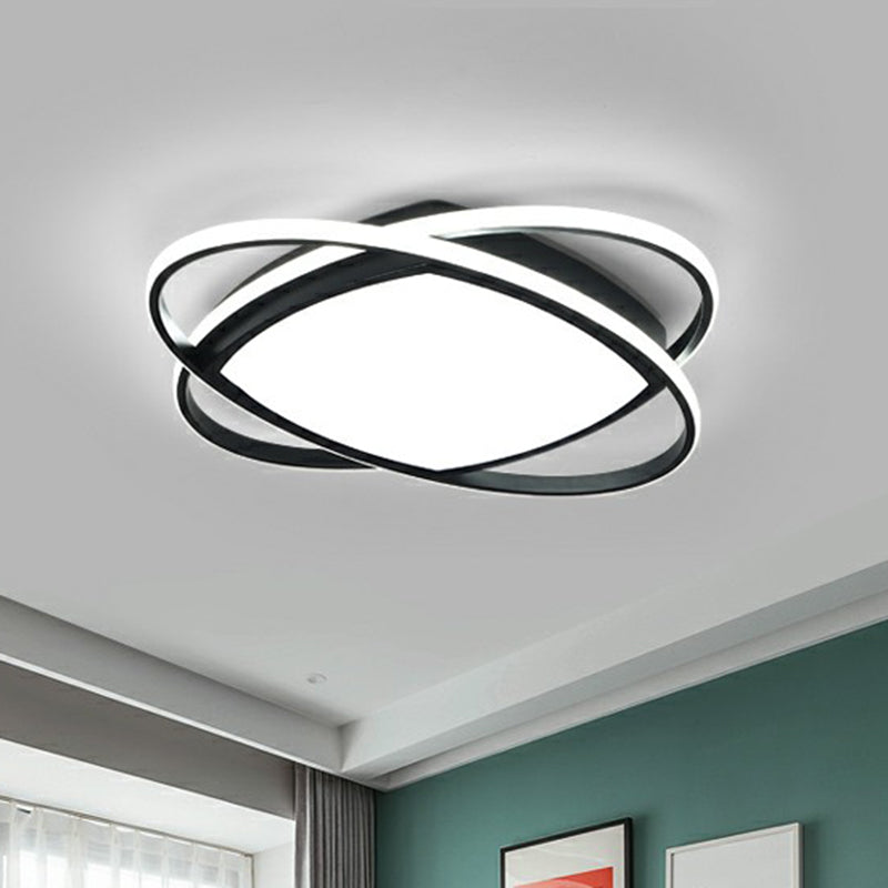 Sleek Black Oval LED Ceiling Lamp for Bedroom - Simplicity Acrylic Flush Mount Light