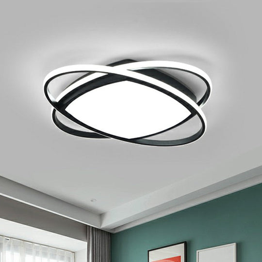 Sleek Black Oval Led Ceiling Lamp For Bedroom - Simplicity Acrylic Flush Mount Light