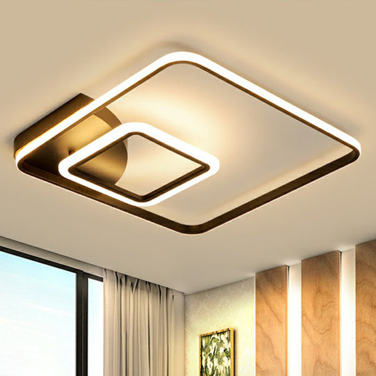 Modern Square LED Flush Mount Black Metal Ceiling Light Fixture for Hotels