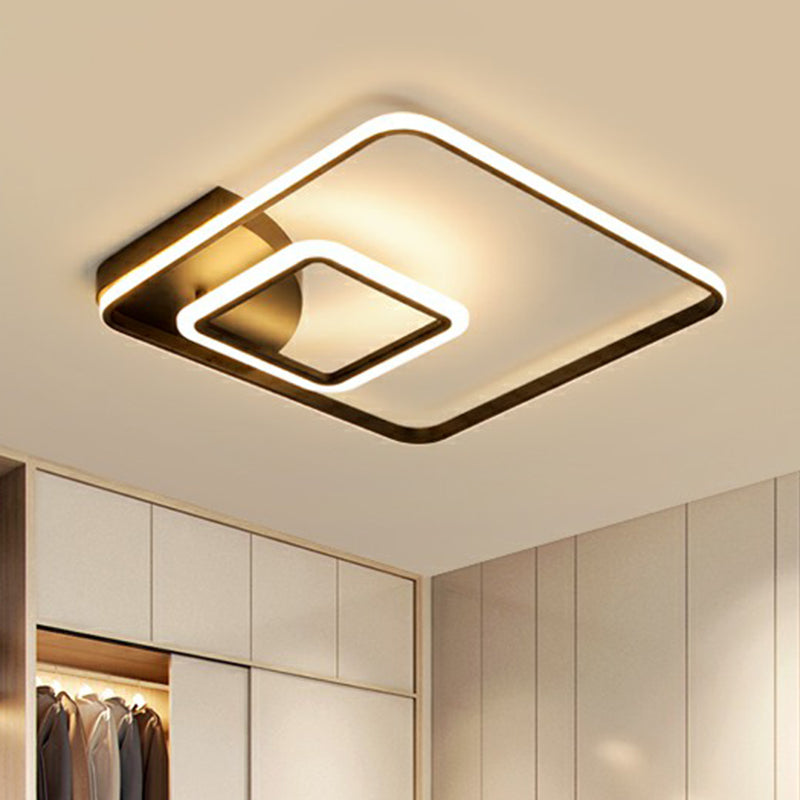 Modern Square LED Flush Mount Black Metal Ceiling Light Fixture for Hotels