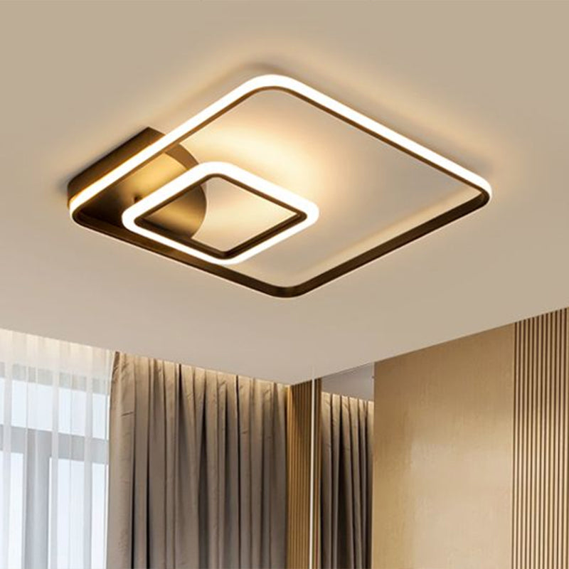 Modern Square LED Flush Mount Black Metal Ceiling Light Fixture for Hotels