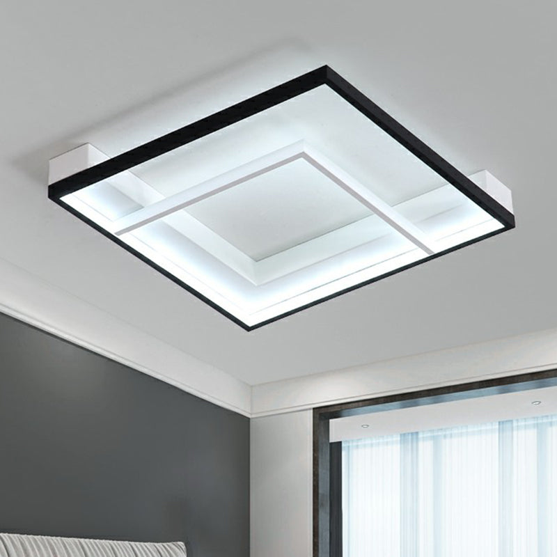 Minimalist Led Ceiling Mount Lamp - Square Aluminum Black And White Flush Mounted Light For Bedroom