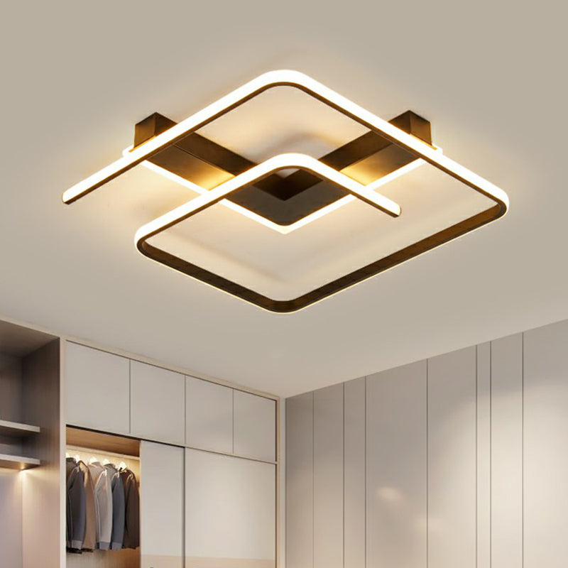 Modern Black Led Flush Ceiling Light For Bedroom - Square Shape With Sleek Metal Design